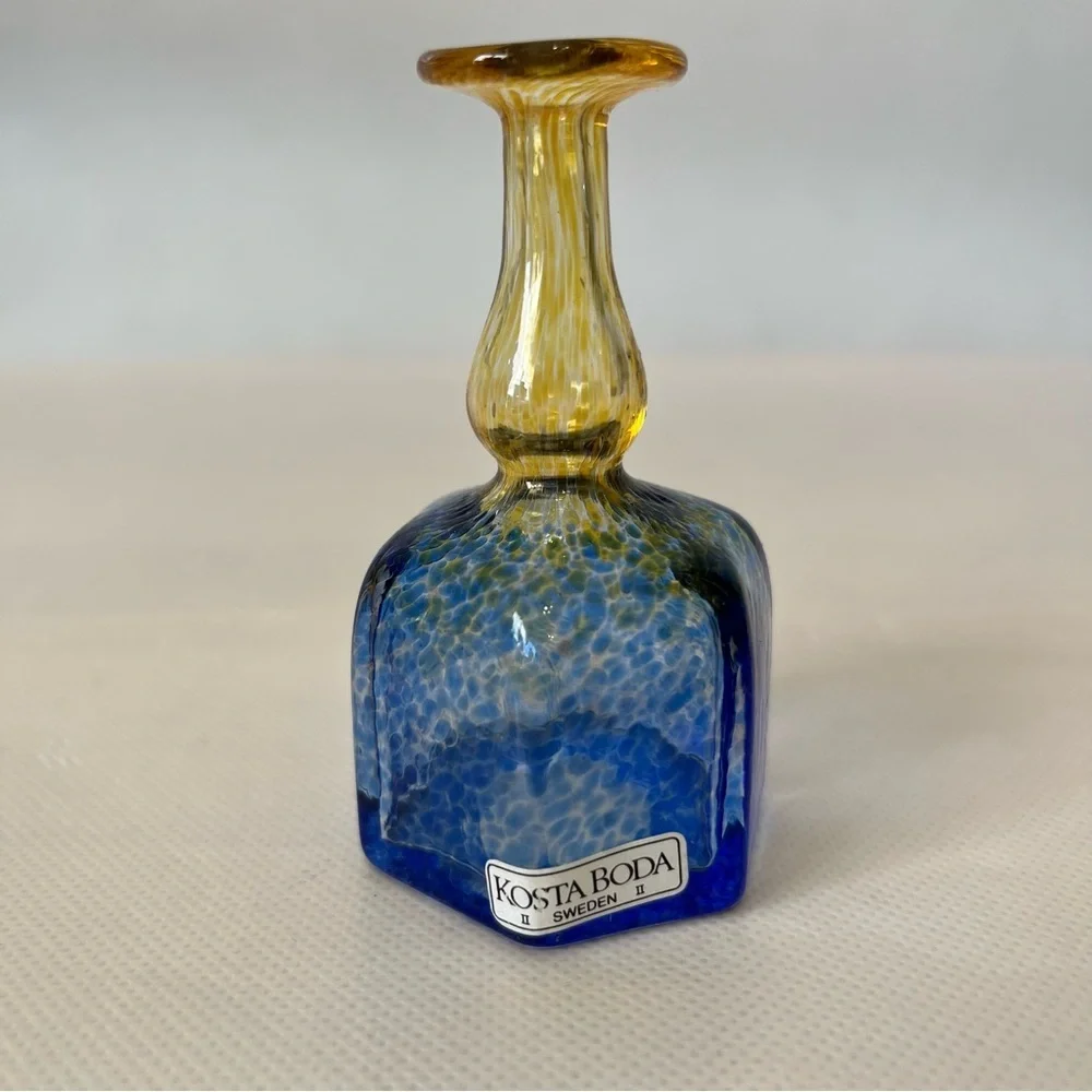 Kosta Boda Blue Yellow Mini Vase Art Glass